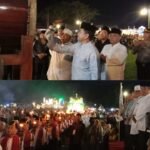Pj Gubernur Sumut diwakili Sekretaris DPRD Sumut Utara Dr Zulkifli SIP MM bersama anggota DPRD Sumut Wagirin Arman selaku pemrakarsa kegiatan dan Forkopimda, Forkopimca saat pelepasan Festival Takbir Akbar dan Pawai Obor di di Lapangan Desa Klambir V Kebun, Kecamatan Hamparan Perak, Kabupaten Deli Serdang, Sumatera Utara, Minggu (16/06/24) malam.