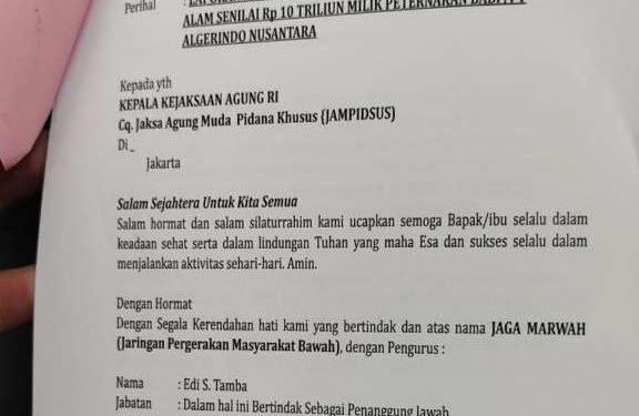 JAGA MARWAH Laporkan Peternakan Babi PT Allegrindo ke Kejagung RI